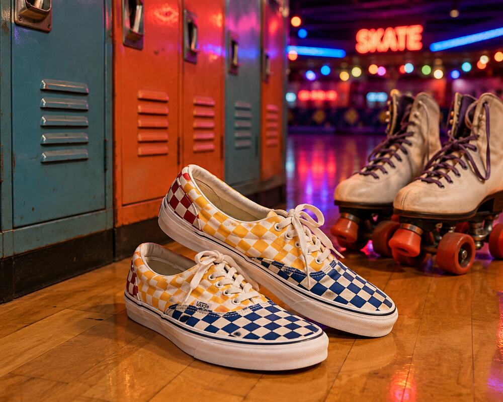 Vans Era Checkerboard Sneakers W7 Multicolor Blue Orange Red Lace Up